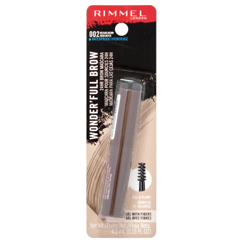 Rimmel London Wonder Full 24HR Brow Mascara - 002 Medium Brown by Rimmel London for Women - 0.15 oz Mascara