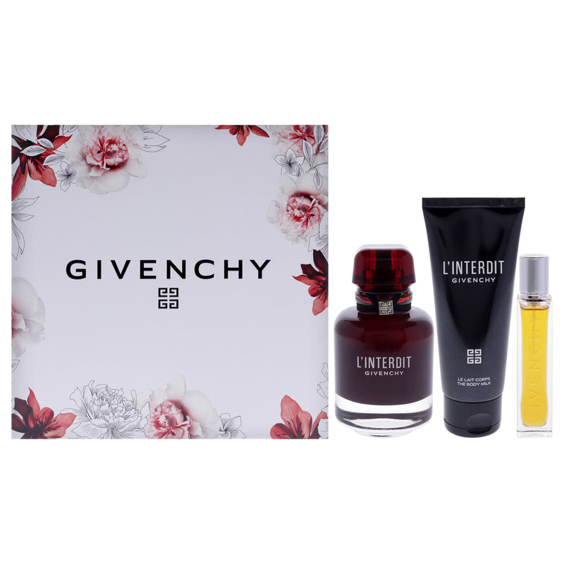 Givenchy LInterdit by Givenchy for Women - 3 Pc Gift Set 2.7oz EDP Rouge Spray, 0.42oz EDP Spray, 2.5oz Body Milk