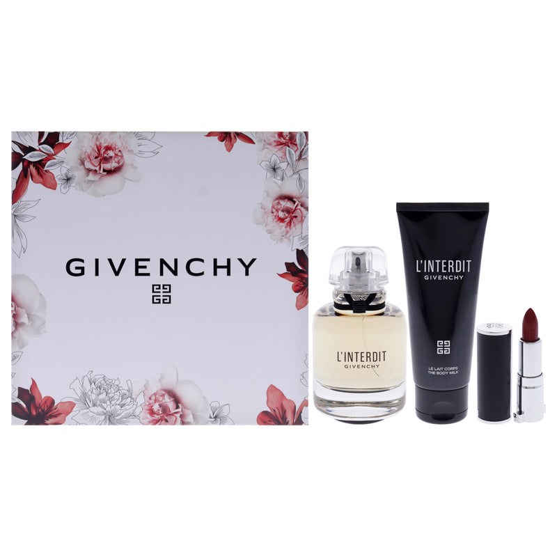 Givenchy LInterdit by Givenchy for Women - 3 Pc Gift Set 2.7oz EDP Spray, 2.5oz Body Milk, 0.05oz Lipstick