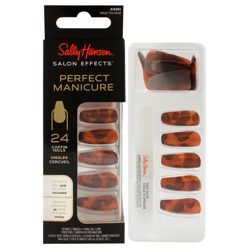 Sally Hansen Salon Effects Perfect Manicure Coffin Nails - CO351 What The Shell by Sally Hansen for Women - 52 Pc 24 Nails, 24 Adhesive Tabs, Nail File, Pre Pad, Cuticle Stick, 0.06oz Nail Glue