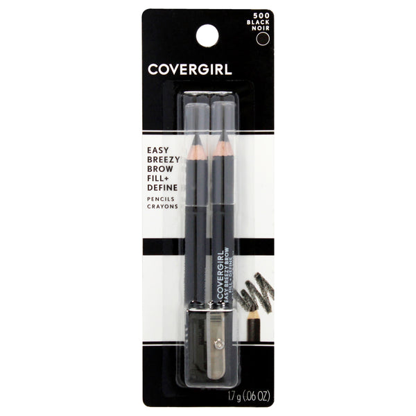 Covergirl Easy Breezy Brow Set - 500 Black by CoverGirl for Women - 3 Pc 2 x 0.6oz Eyebrow Pencil, Sharpener