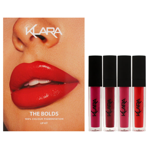 The Bolds Lip kit by Klara for Women - 4 Pc 0.27oz Kiss Proof Lipstick Liquid Matte - 16 Sexy Marsala, 0.27oz Kiss Proof Lipstick Liquid Matte - 8 Fuschia Pop, 0.27oz Kiss Proof Lipstick Liquid Matte - 10 Magenta, 0.27oz Kiss Proof Lipstick Liquid Matte