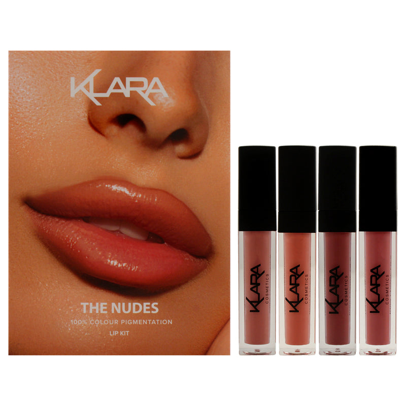 The Nudes Lip Kit by Klara for Women - 4 Pc 0.3oz Kiss Proof Lipstick Liquid Matte - 03 Passion Pink, 0.3oz Kiss Proof Lipstick Liquid Matte - 15 Totally Nude, 0.3oz Kiss Proof Lipstick Liquid Matte - 28 Cookie Brown, Kiss Proof Lipstick Liquid Matte - 3