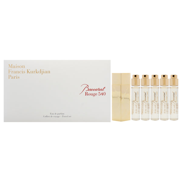 Maison Francis Kurkdjian Baccarat Rouge 540 Travel Set by Maison Francis Kurkdjian for Unisex - 6 Pc Gift Set 5 x 0.37 EDP Spray (Refill), Case Gold (Empty)