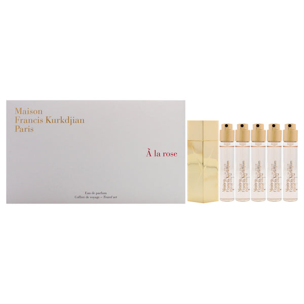 Maison Francis Kurkdjian A La Rose Travel Set by Maison Francis Kurkdjian for Women - 6 Pc Gift Set 5 x 0.37 EDP Spray (Refill), Case Gold (Empty)