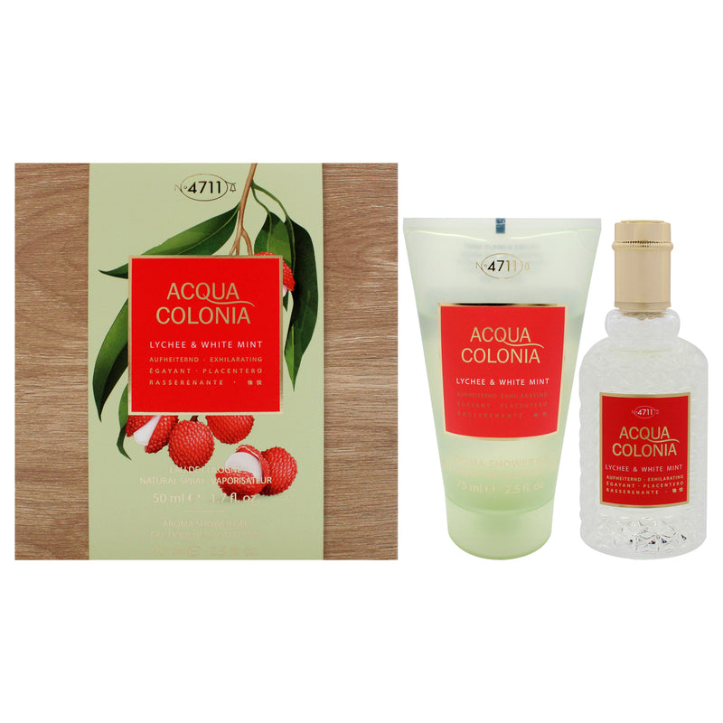 Muelhens 4711 Acqua Colonia Lychee and White Mint by Muelhens for Unisex - 2 Pc Gift Set 1.7oz EDC Spray, 2.5oz Shower Gel