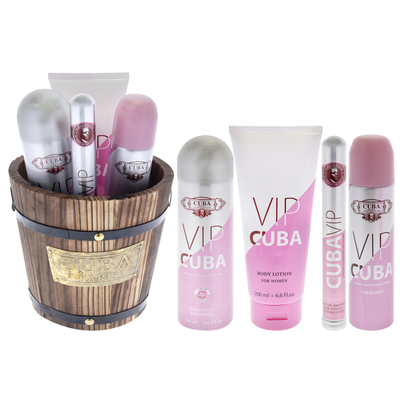 Cuba Cuba Vip by Cuba for Women - 4 Pc Gift Set 3.3oz EDP Spray, 1.17oz EDP Spray, 6.6oz Body Spray, 6.6oz Body Lotion