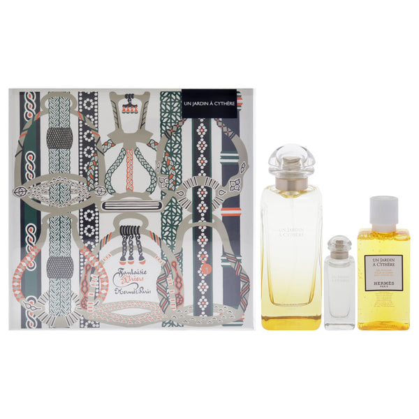 Hermes Un Jardin A Cythere by Hermes for Unisex - 3 Pc Gift Set 3.3oz EDT Spray, 0.25oz EDT Splash, 1.35oz Shower Gel