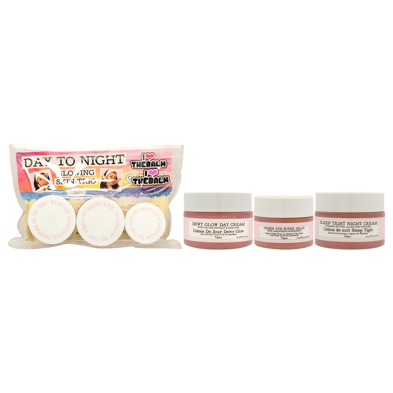 TheBalm Day To Night Glowing Skin Trio by the Balm for Women - 3 Pc 1oz Dewy Glow Day Cream, 0.5oz Under Eye Super Jelly, 1oz Sleep Tight Night Cream