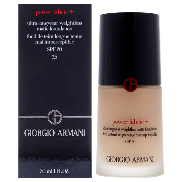 Power Fabric Plus Longwear Weightless Matte Foundation SPF 20 - 3.5 Light with A Neutral Undertone by Giorgio Armani for Women - 1 oz Foundation