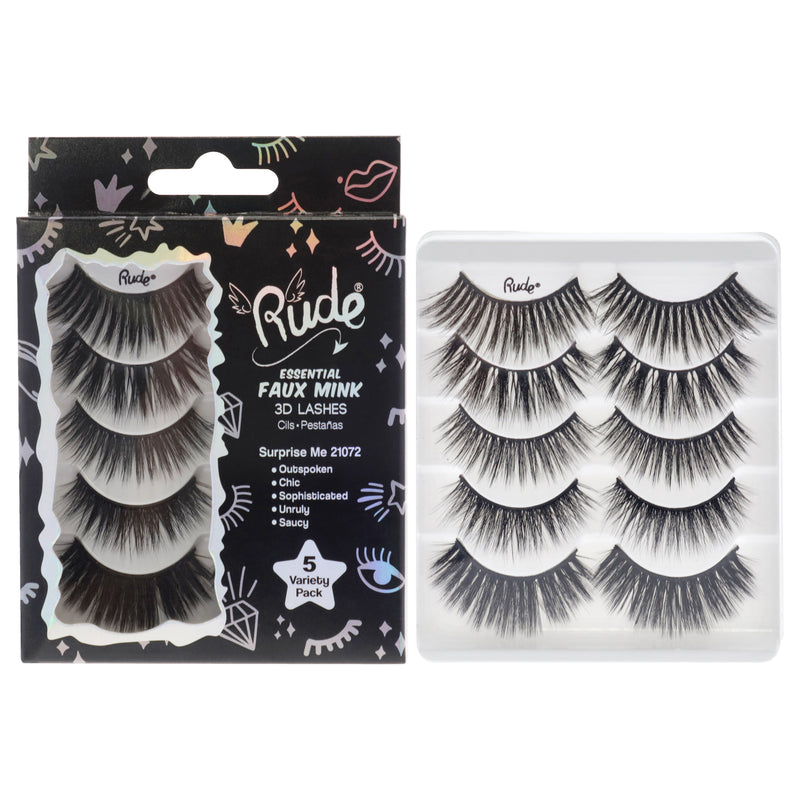 Rude Cosmetics Essential Faux Mink 3D Lashes - Surprise Me by Rude Cosmetics for Women - 5 Pair Eyelashes