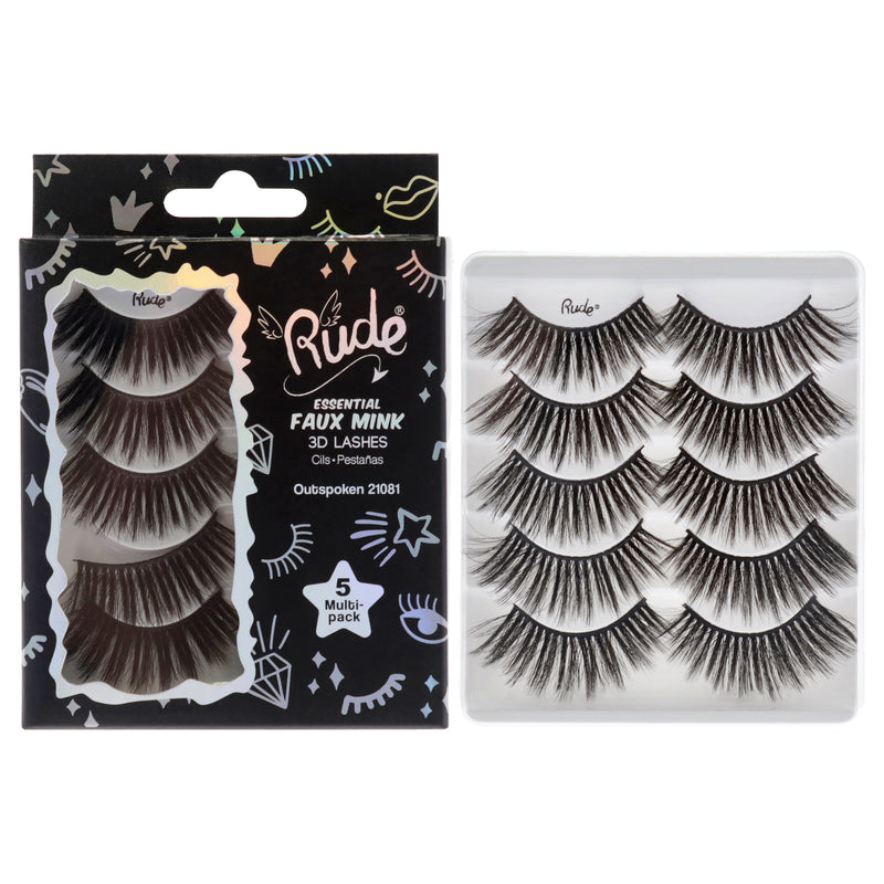 Rude Cosmetics Essential Faux Mink 3D Lashes - Outspoken by Rude Cosmetics for Women - 5 Pair Eyelashes