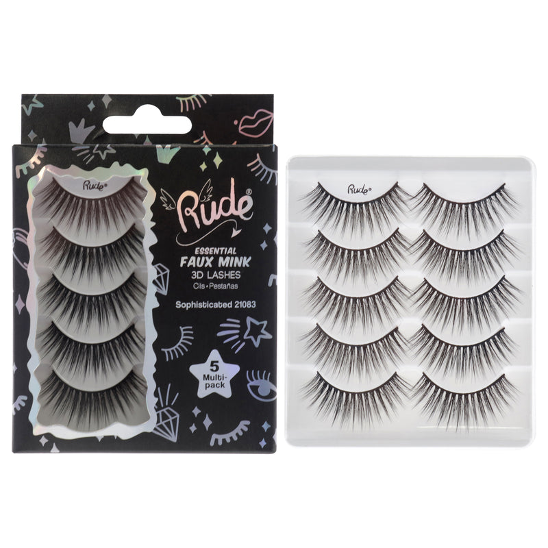 Rude Cosmetics Essential Faux Mink 3D Lashes - Sophisticated by Rude Cosmetics for Women - 5  Pair Eyelashes