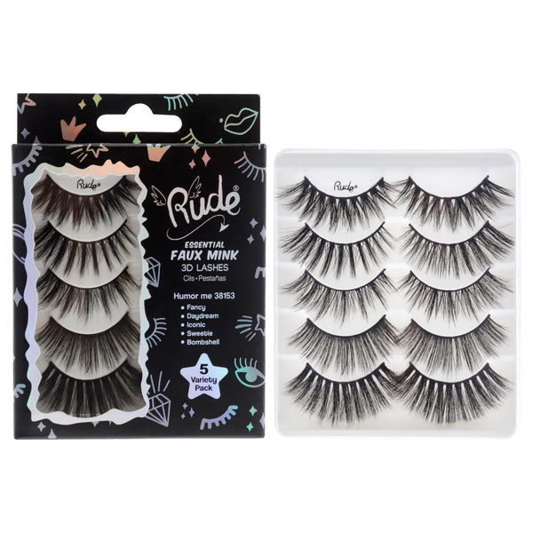 Rude Cosmetics Essential Faux Mink 3D Lashes - Humor Me by Rude Cosmetics for Women - 5 Pair Eyelashes