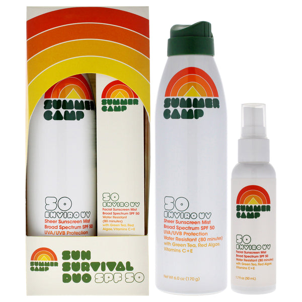 Summer Camp Sun Survival SPF 50 Duo by Summer Camp for Unisex - 2 Pc 6oz Enviro Uv Sheer Sunscreen Mist, 1.7oz Enviro Uv Facial Sunscreen Mist