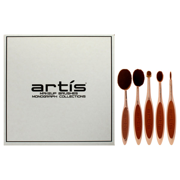 Elite 5 Brush Set - Rose Gold by Artis for Women - 5 Pc Elite Collection Oval Brush 7 - Rose Gold, Elite Collection Oval Brush 6 - Rose Gold, Elite Collection Oval Brush 4 - Rose Gold, Elite Collection Linear Brush 1- Rose Gold, Elite Collection Circle B