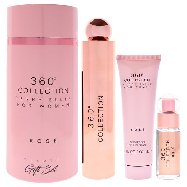 Perry Ellis 360 Rose by Perry Ellis for Women - 3 Pc Gift Set 3.4oz EDP Spray, 0.25oz EDP Spray , 3oz Shower Gel