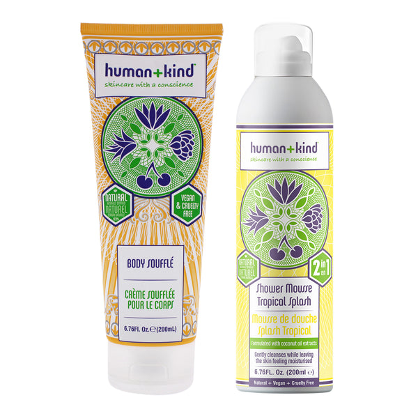 Human+Kind Body Souffle Cream - Tube and Shower Mousse Bodywash - Tropical Splash Kit by Human+Kind for Unisex - 2 Pc Kit 6.76oz Body Cream, 6.76oz Body Wash