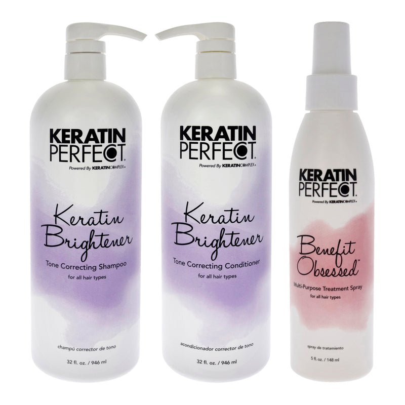 Keratin Perfect Keratin Brightener Kit by Keratin Perfect for Unisex - 3 Pc 32 oz Shampoo, 32oz Conditioner, 5.7oz Benefit Obsessed Treatment