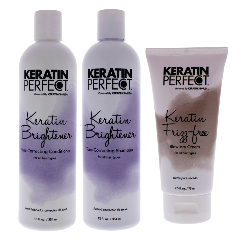 Keratin Perfect Keratin Brightener Kit by Keratin Perfect for Unisex - 3 Pc Kit 12oz Shampoo, 12oz Conditioner, 2.5oz Frizz-Free Bow Dry Cream