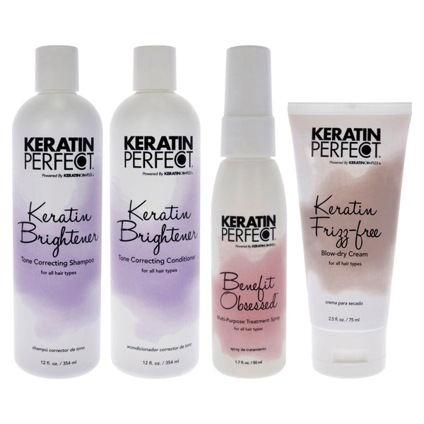 Keratin Perfect Keratin Brightener Kit by Keratin Perfect for Unisex - 4 Pc Kit 12oz Shampoo, 12oz Conditioner, 1.7oz Benefit Obsessed Treatment, 2.5oz Frizz-Free Bow Dry Cream