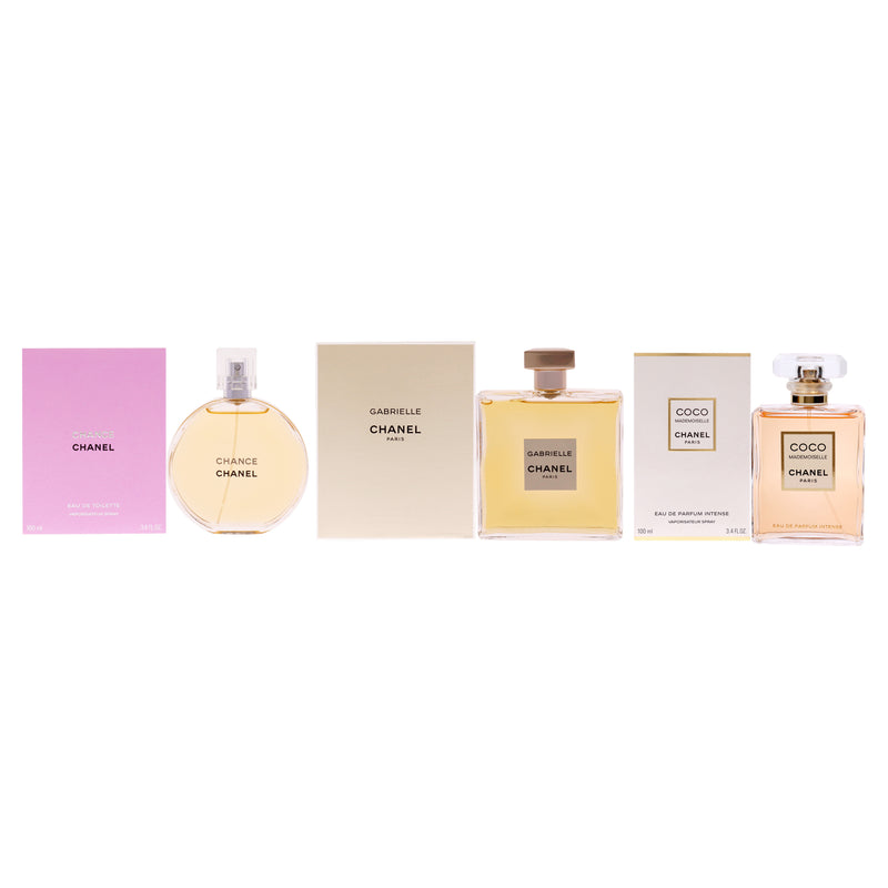 Chanel Chanel Fragrance Kit by Chanel for Women - 3 Pc Kit 3.4oz Chance EDT Spray, 3.4oz Gabrielle EDP Spray, 3.4oz Coco Mademoiselle Intense EDP Spray