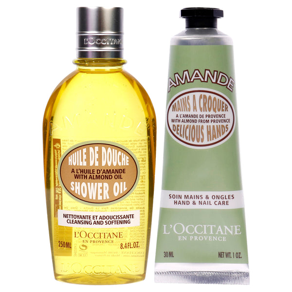 L'Occitane Almond Cleansing and Softening Shower Oil and Hand Cream Kit by LOccitane for Unisex - 2 Pc Kit 8.4oz Shower Oil, 1oz Cream