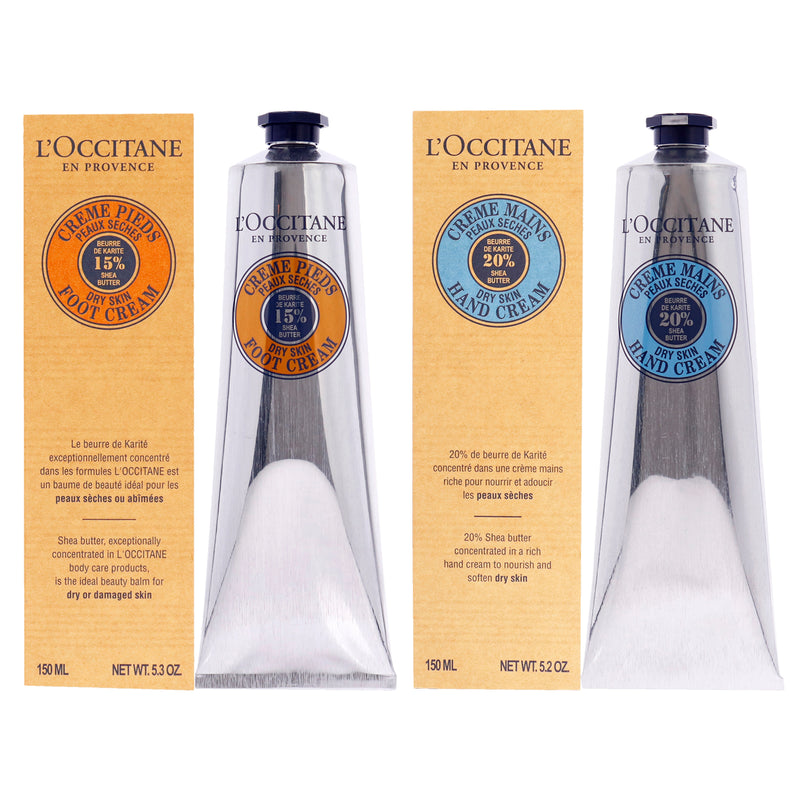 L'Occitane Shea Butter Foot Cream and Hand Cream - Dry Skin Kit by LOccitane for Unisex - 2 Pc Kit 5.2oz Foot Cream, 5.2oz Hand Cream