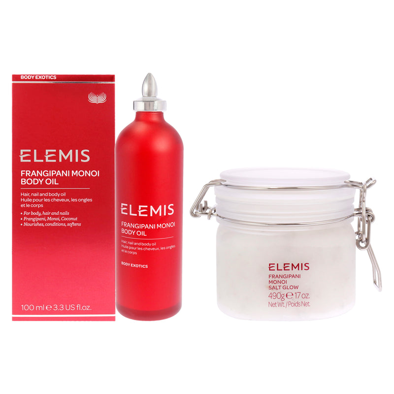 Elemis Frangipani Monoi Body Oil and Frangipani Monoi Salt Glow Kit by Elemis for Unisex - 2 Pc Kit 3.4oz Body Oil, 16oz Scrub