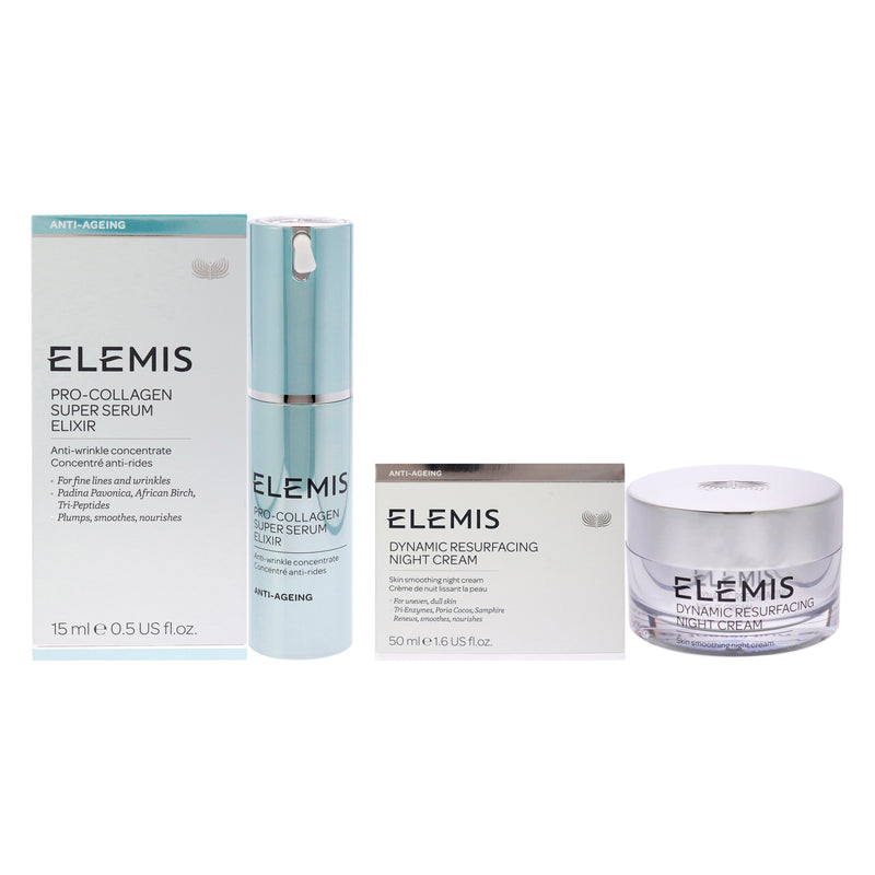 Elemis Dynamic Resurfacing Night Cream and Pro Collagen Super Serum Elixir Kit by Elemis for Women - 2 Pc Kit 1.6oz Cream, 0.5oz Serum