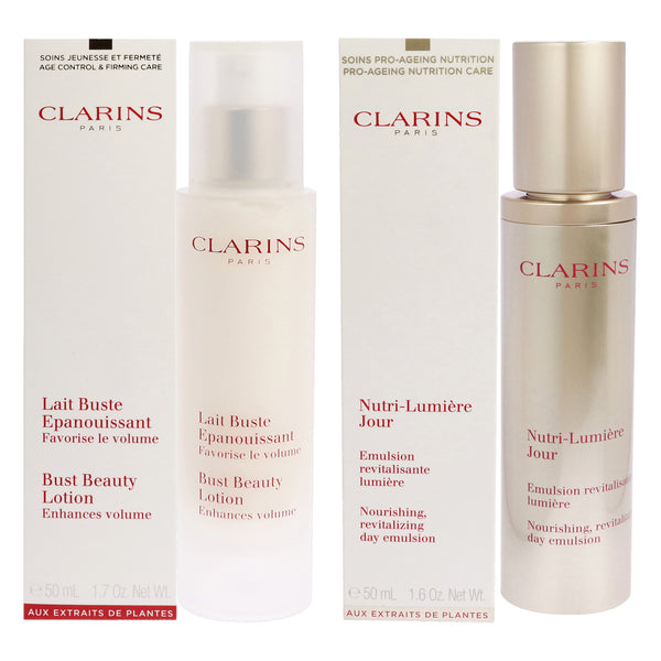 Clarins Bust Beauty Lotion and Nutri-Lumiere Day Emulsion Kit by Clarins for Women - 2 Pc Kit 1.7oz Lotion, 1.6oz Emulsion