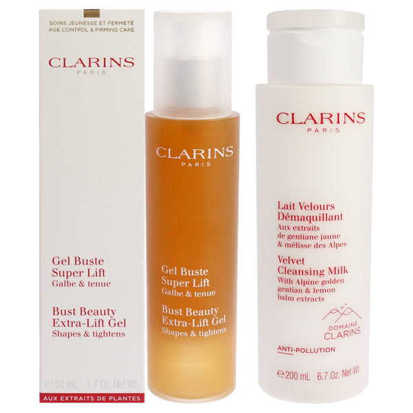 Clarins Bust Beauty Extra-Lift Gel and Velvet Cleansing Milk Kit by Clarins for Unisex - 2 Pc Kit 1.7oz Gel, 6.7oz Cleanser