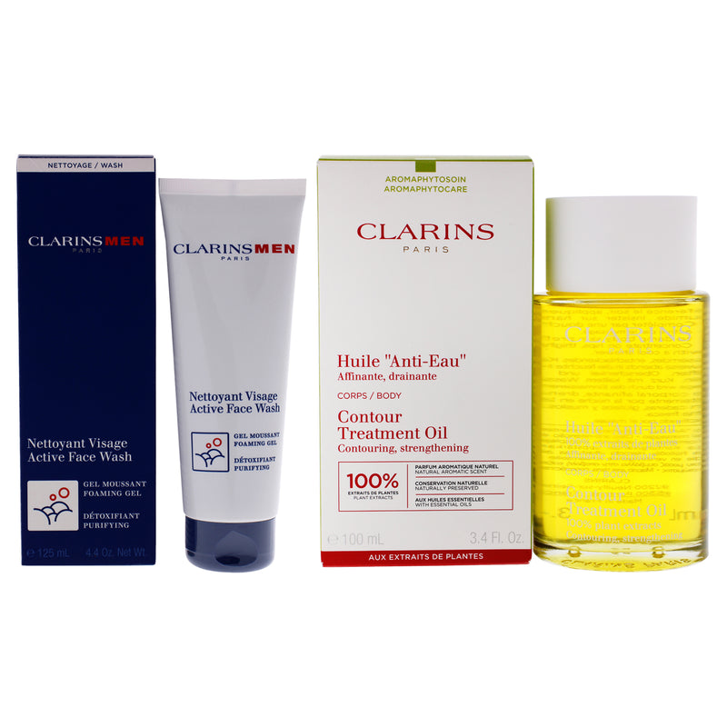 Clarins Contour Body Treatment Oil and Active Face Wash Kit by Clarins for Unisex - 2 Pc Kit 3.4oz Treatment, 4.4oz Cleanser