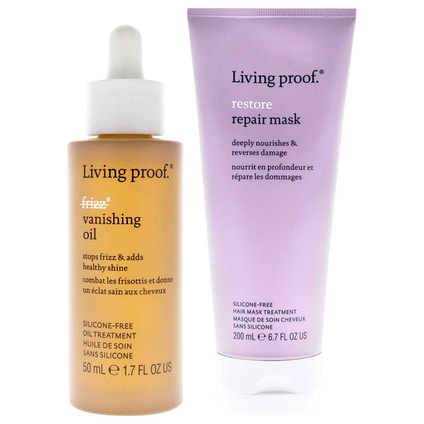 Living Proof No Frizz Vanishing Oil and Restore Repair Mask Kit by Living Proof for Unisex - 2 Pc Kit 1.7oz Oil, 6.7oz Masque