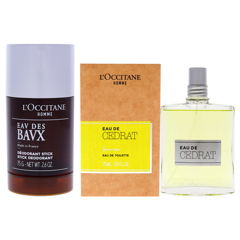 L'Occitane Baux Stick Deodorant and Eau de Cedrat Kit by LOccitane for Men - 2 Pc Kit 2.6oz Deodorant Stick, 2.5oz EDT Spray