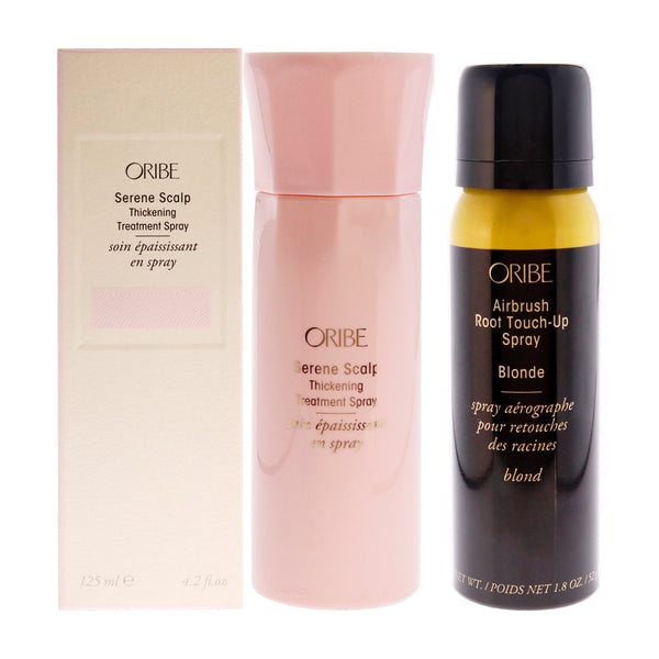 Oribe Serene Scalp Thickening Treatment Spray and Airbrush Root Touch-Up Spray - Blonde Kit by Oribe for Unisex - 2 Pc Kit 4.2oz Treatment, 1.8oz Hair Color