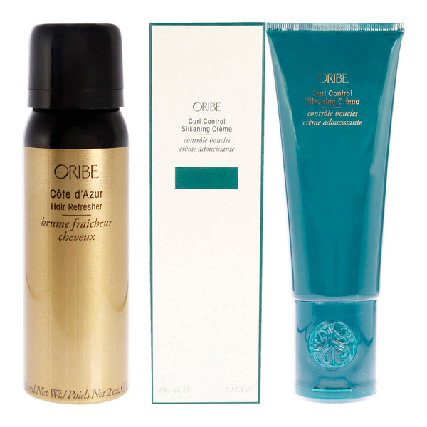 Oribe Cote dAzur Hair Refresher and Curl Control Silkening Creme Kit by Oribe for Unisex - 2 Pc Kit 2oz Refresher, 5oz Cream