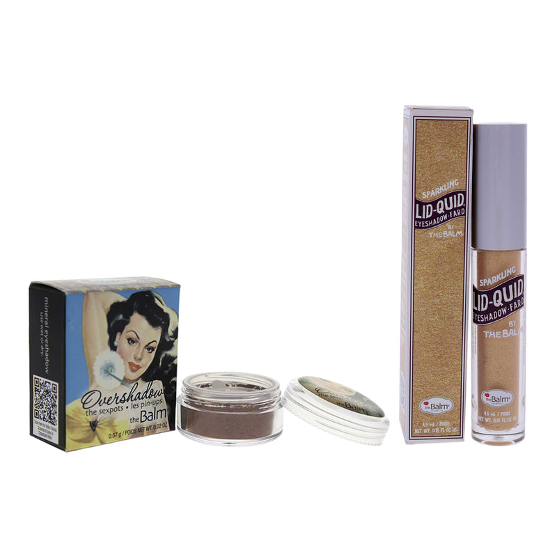 TheBalm Overshadow Shimmering All-Mineral Eyeshadow and Lid-Quid Sparkling Liquid Eyeshadow Kit by the Balm for Women - 2 Pc Kit 0.02 oz Eye Shadow - If yure Rich, Im Single, 0.15 oz Eye Shadow - Champagne