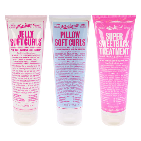 Miss Jessies Super Sweetback Treatment With Pillow Soft Curls and Jelly Soft Curl Kit by Miss Jessies for Unisex - 3 Pc Kit 8.5oz Treatment, 8.5oz Lotion, 8.5oz Gel