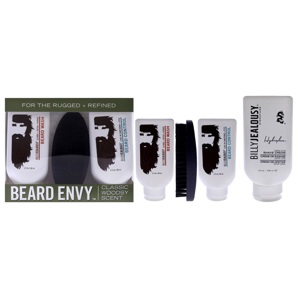 Billy Jealousy Beard Envy and Hydroplane Super-Slick Shave Cream Kit by Billy Jealousy for Men 4 Pc Kit 3oz Beard Wash, 3oz Beard Control, Brush, 8oz Shave Cream