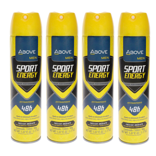 Above 48 Hours Sport Energy Antiperspirant Deodorant by Above for Men - 3.17 oz Deodorant Spray - Pack of 4