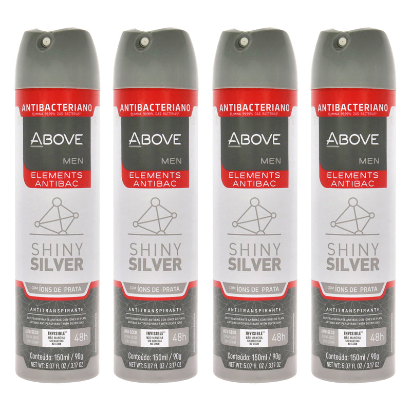 Above 48 Hours Elements Antibac Antiperspirant Deodorant - Shine Silver by Above for Men - 3.17 oz Deodorant Spray - Pack of 4