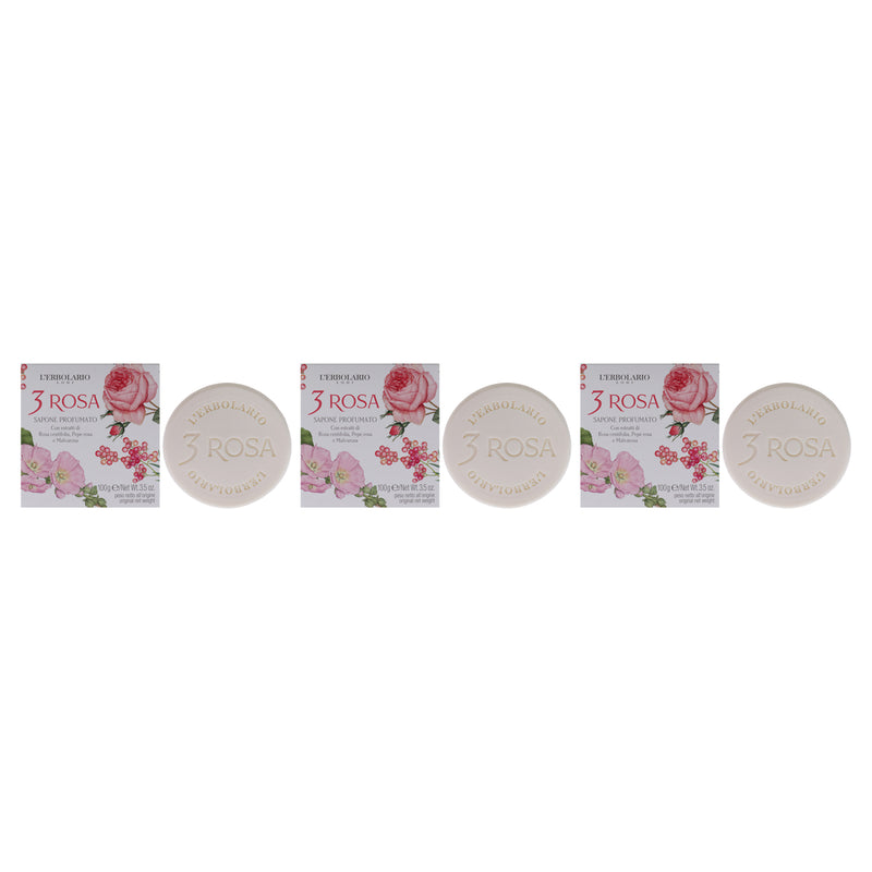 LErbolario 3 Rose Perfumed Bar Soap by LErbolario for Unisex - 3.5 oz Soap - Pack of 3