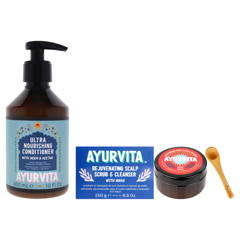 AyurVita Maka Rejuvenating Scalp Scrub and Cleanser with Neem and Reetha Ultra Nourishing Conditioner Kit by AyurVita for Unisex - 2 Pc Kit 6.7oz Cleanser, 10oz Conditioner