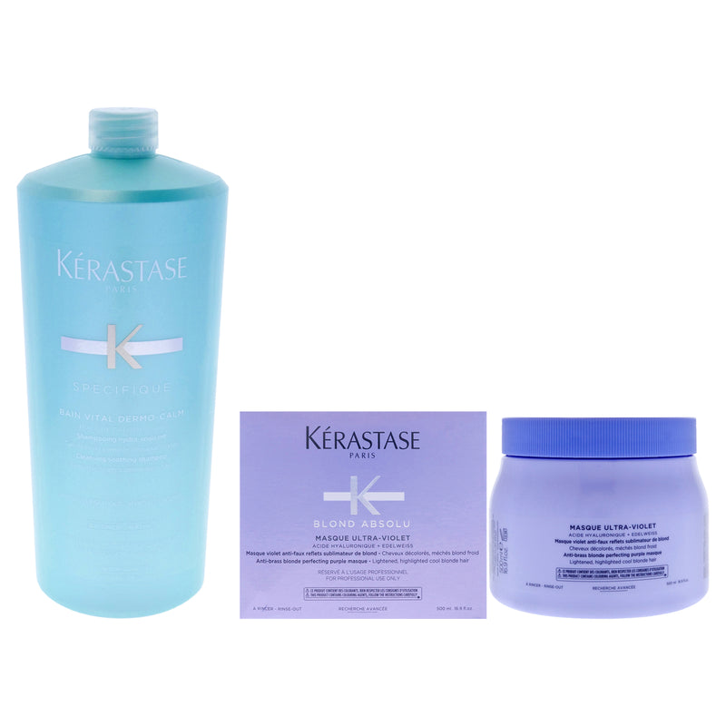 Kerastase Kerastase Specifique Bain Vital Dermo-Calm Shampoo and Blonde Absolu Ultra Violet Masque Kit by Kerastase for Unisex - 2 Pc Kit 34oz Shampoo, 16.9oz Masque