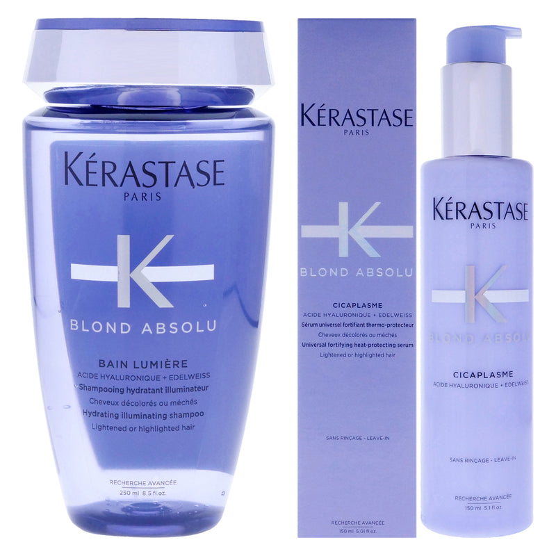 Kerastase Blond Absolu Kit by Kerastase for Unisex - 2 Pc Kit 8.5oz Blond Absolu Hydrating Illuminating Shampoo, 5.1oz Blond Absolu Cicaplasme Serum