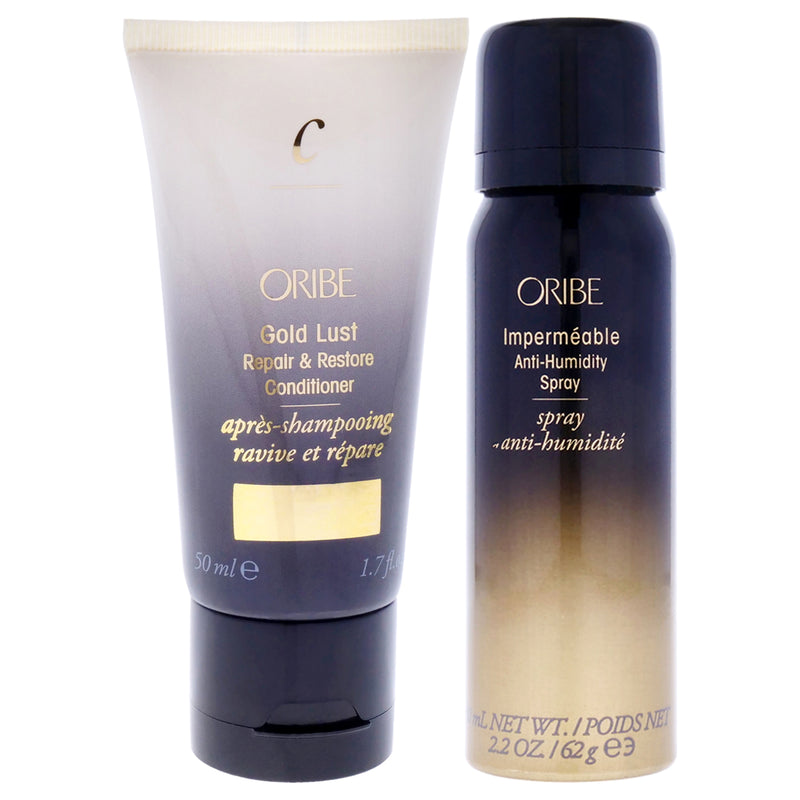 Oribe Impermeable Anti-Humidity Spray and Gold Lust Repair and Restore Conditioner Kit by Oribe for Unisex - 2 Pc Kit 2.1oz Hair Spray, 1.7oz Conditioner