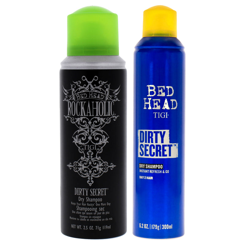 Tigi Bed Head Dirty Secret and Rockaholic Dirty Secret Dry Shampoo Kit by TIGI for Unisex - 2 Pc Kit 6.2oz Dry Shampoo, 2.5oz Shampoo