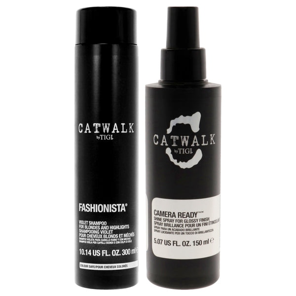 Tigi Catwalk Kit by TIGI for Unisex - 2 Pc Kit 5.07oz Camera Ready Shine Spray, 10.14oz Fashionista Violet Shampoo