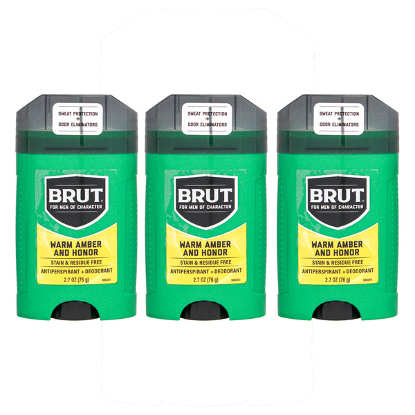 Warm Amber and Honor Antiperspirant Deodorant by Brut for Men - 2.7 oz Deodorant Stick - Pack of 3